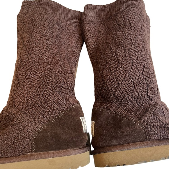 UGG MARQUIS 5915 Brown Sweater Knit Slouch Shearling Tall Boots Kids Size 6 - Picture 10 of 13